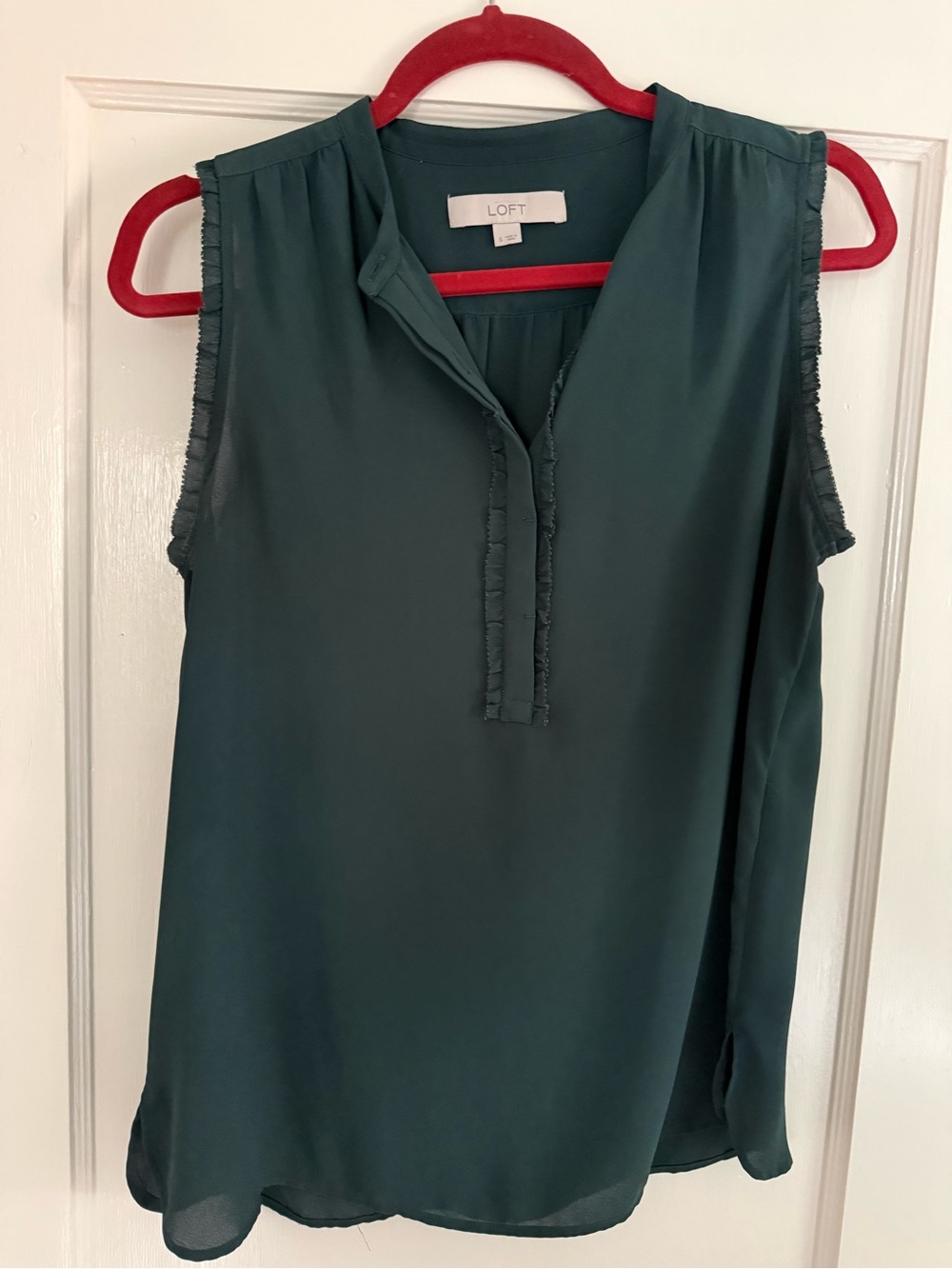 LOFT Teal Sleeveless V-Neck Ruffle-Trim Blouse